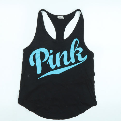 Victoria's Secret Womens Black Cotton Basic Tank Size S Scoop Neck - Logo