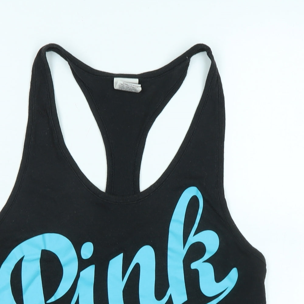 Victoria's Secret Womens Black Cotton Basic Tank Size S Scoop Neck - Logo