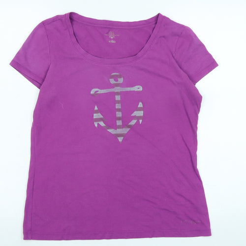 Tommy Hilfiger Womens Purple Cotton Basic T-Shirt Size M Scoop Neck - Logo