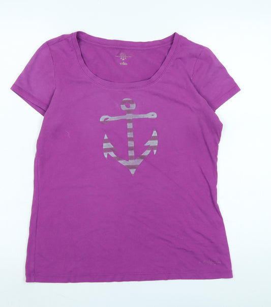 Tommy Hilfiger Womens Purple Cotton Basic T-Shirt Size M Scoop Neck - Logo