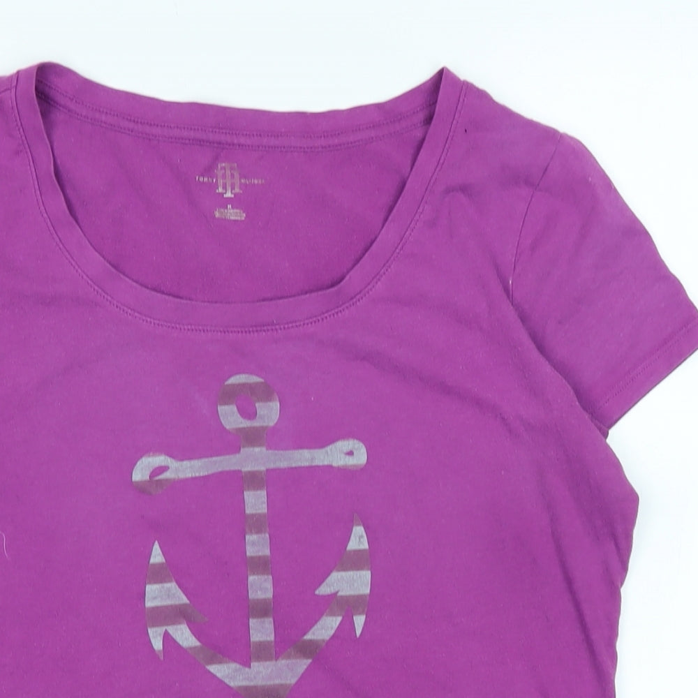 Tommy Hilfiger Womens Purple Cotton Basic T-Shirt Size M Scoop Neck - Logo