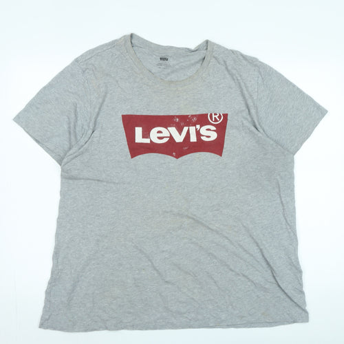 Levis Mens Grey Cotton T-Shirt Size 2XL Crew Neck - Logo