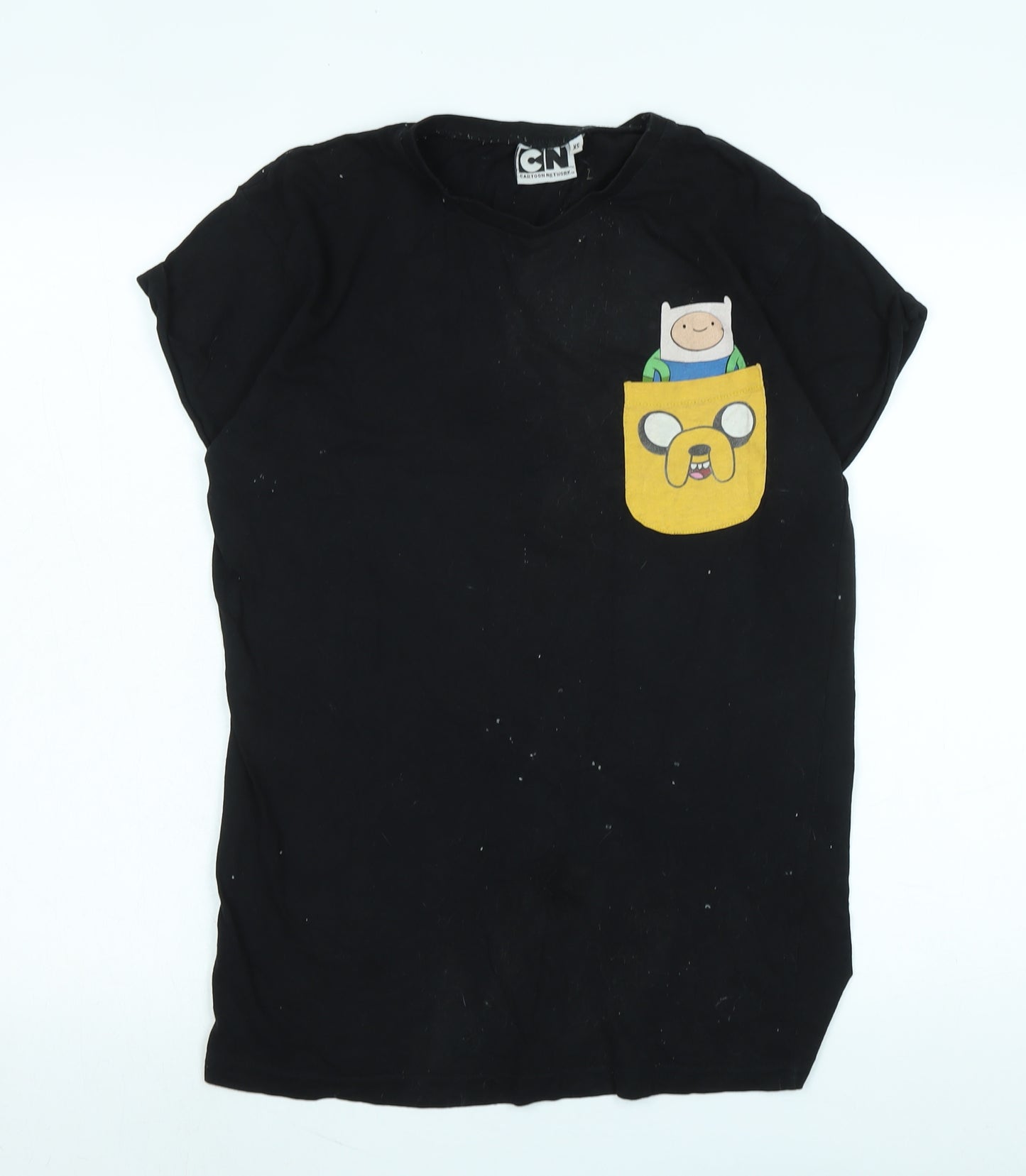 Cartoon Network Womens Black Cotton Basic T-Shirt Size XS Crew Neck - Logo
