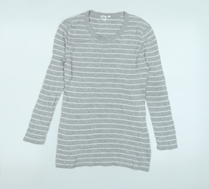 Gap Womens Grey Scoop Neck Cotton Pullover Jumper Size S - Logo
