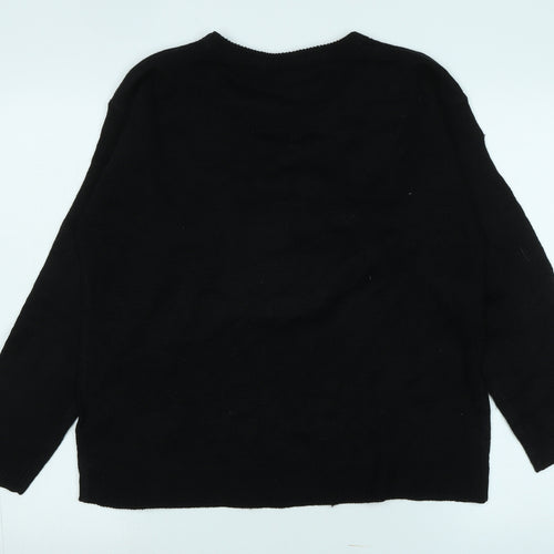 Brave Soul Womens Black Crew Neck Acrylic Pullover Jumper Size M - Logo - Sequins