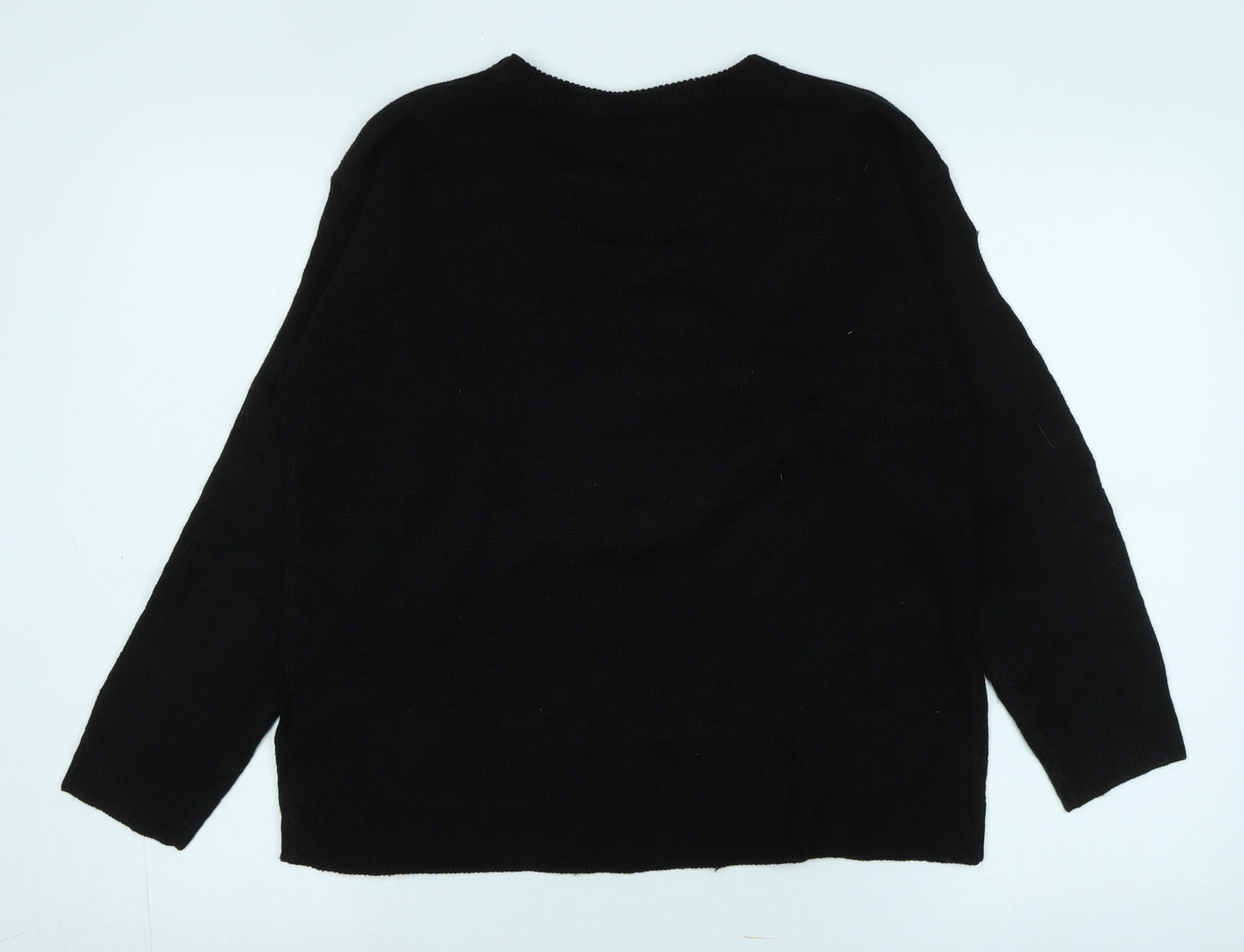 Brave Soul Womens Black Crew Neck Acrylic Pullover Jumper Size M - Logo - Sequins