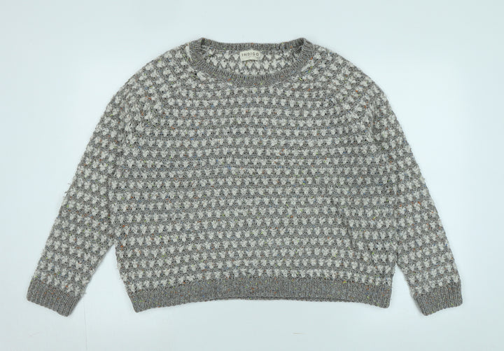 Indigo Womens Grey Crew Neck Acrylic Pullover Jumper Size 16 - Logo