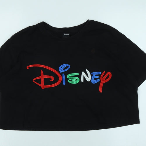 Disney Womens Black Cotton Basic T-Shirt Size S Crew Neck - Logo - Disney