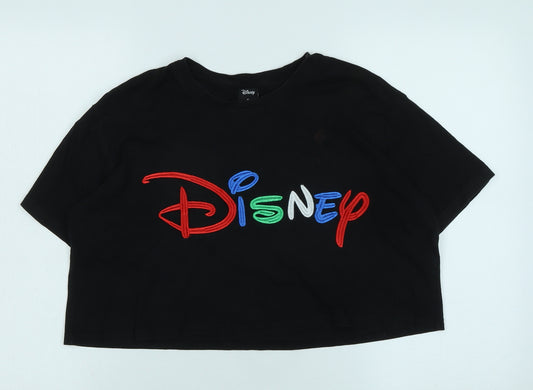 Disney Womens Black Cotton Basic T-Shirt Size S Crew Neck - Logo - Disney