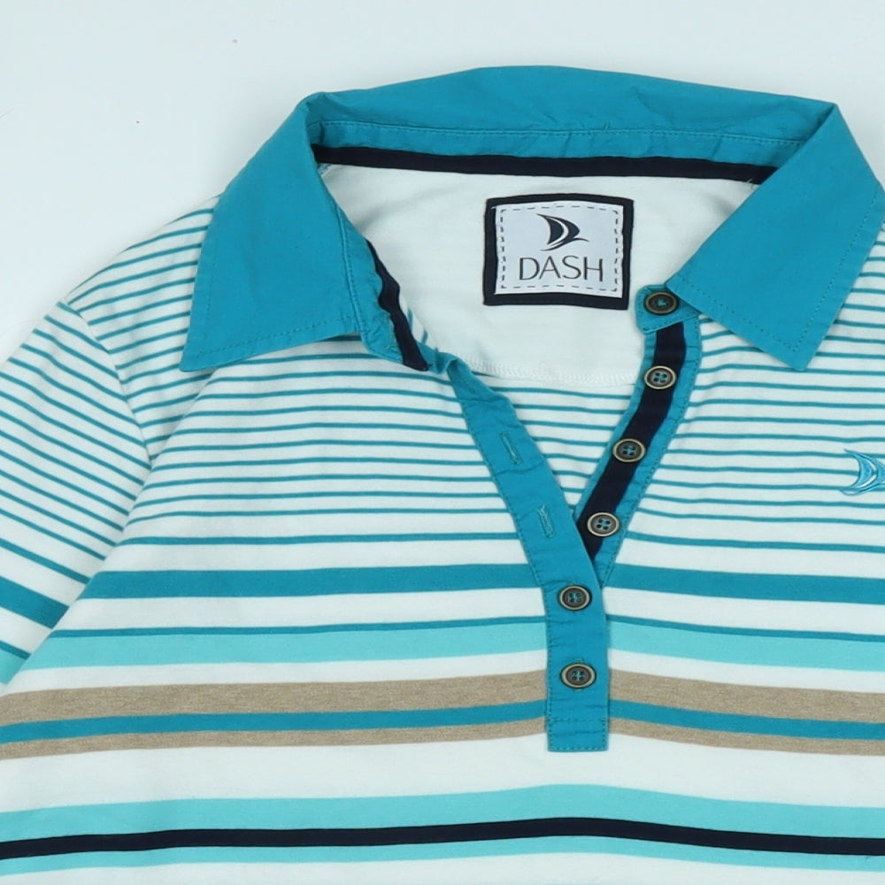 DASH Womens Multicoloured Striped Cotton Jersey Polo Size 14 V-Neck - Logo