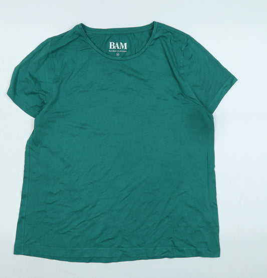 Bamboo Womens Green Cotton Basic T-Shirt Size 14 Scoop Neck - Logo