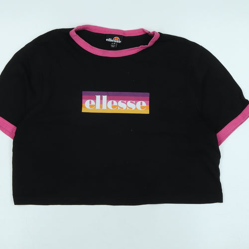 ellesse Womens Black Cotton Basic T-Shirt Size 10 Crew Neck - Logo