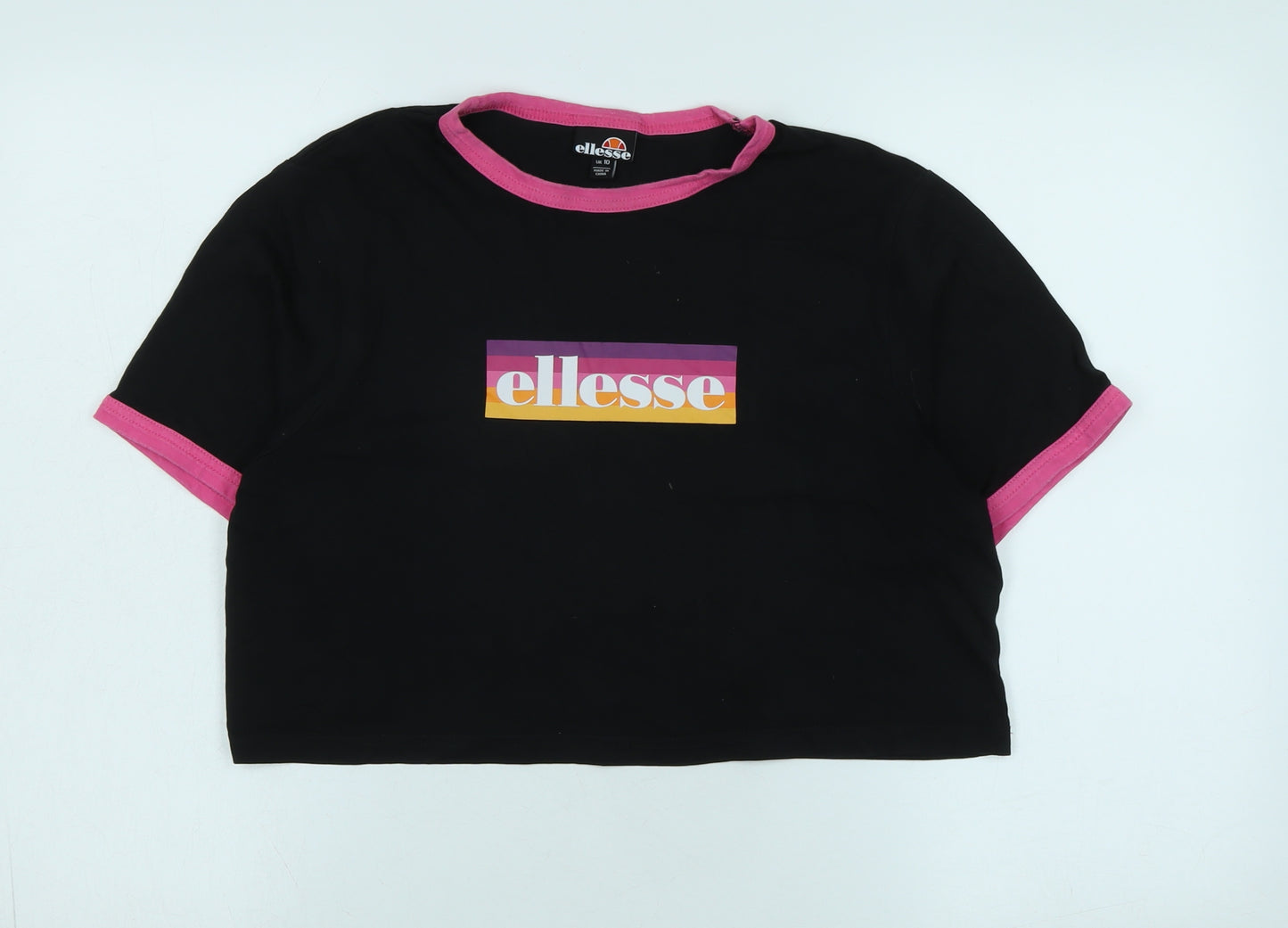 ellesse Womens Black Cotton Basic T-Shirt Size 10 Crew Neck - Logo