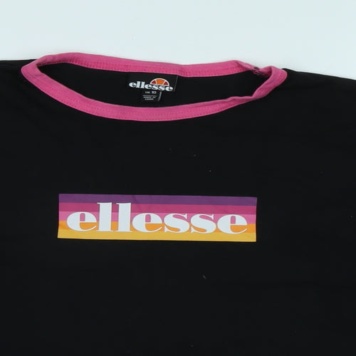 ellesse Womens Black Cotton Basic T-Shirt Size 10 Crew Neck - Logo