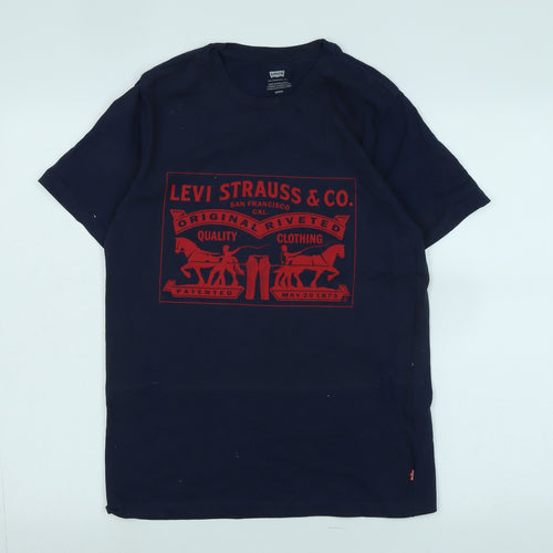 Levi's Womens Blue Cotton Basic T-Shirt Size M Crew Neck - Logo- LEVI STRAUSS