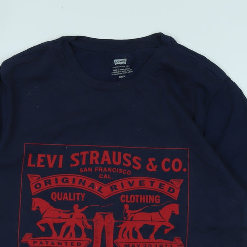 Levi's Womens Blue Cotton Basic T-Shirt Size M Crew Neck - Logo- LEVI STRAUSS