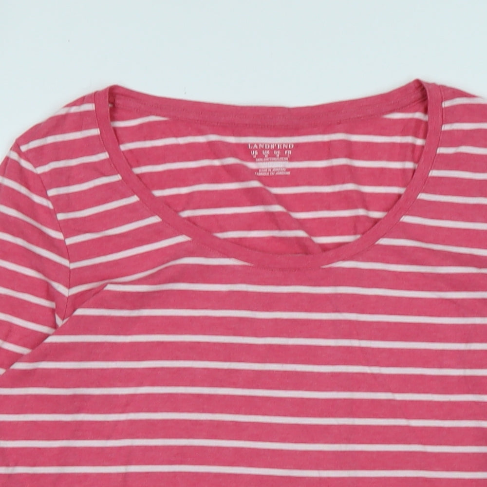 Lands' End Womens Pink Cotton Jersey T-Shirt Size M Scoop Neck - Logo