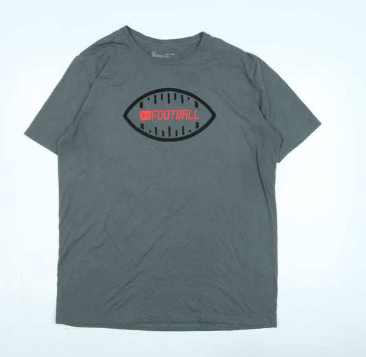 Under armour Mens Grey Cotton T-Shirt Size XL Crew Neck - Logo - FOOTBALL