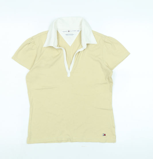 Tommy Hilfiger Womens Beige Cotton Basic T-Shirt Size M V-Neck - Logo