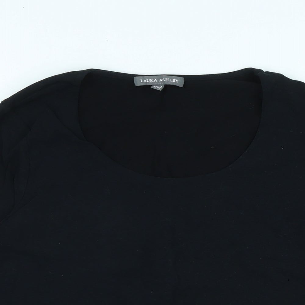 Laura Ashley Womens Black Cotton Jersey T-Shirt Size 12 Scoop Neck - Logo