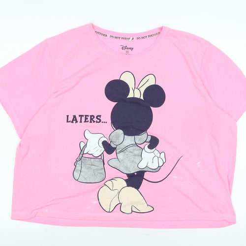 Disney Womens Pink Cotton Basic T-Shirt Size XL Crew Neck - Logo - Minnie Mouse / Laters