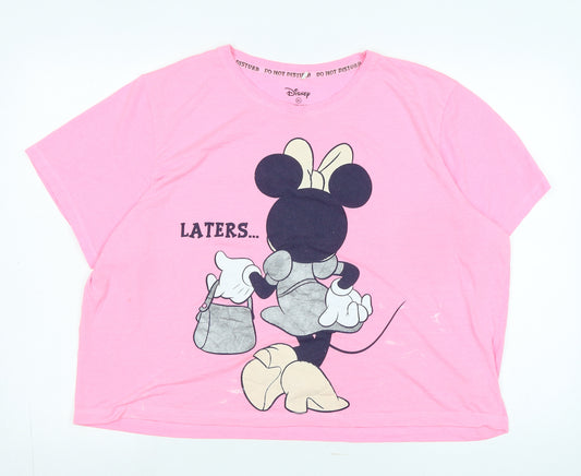 Disney Womens Pink Cotton Basic T-Shirt Size XL Crew Neck - Logo - Minnie Mouse / Laters