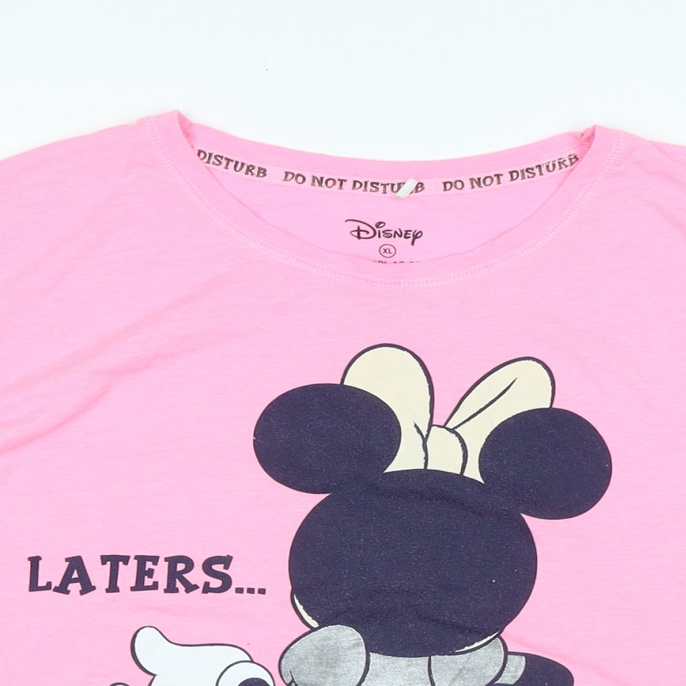 Disney Womens Pink Cotton Basic T-Shirt Size XL Crew Neck - Logo - Minnie Mouse / Laters