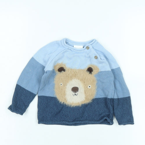 NEXT Boys Blue Cotton Pullover Jumper Size 6-9 Months - Fluffy Teddy Bear
