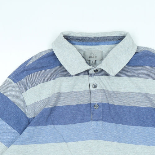 Marks and Spencer Mens Blue Cotton Polo Size M Collared