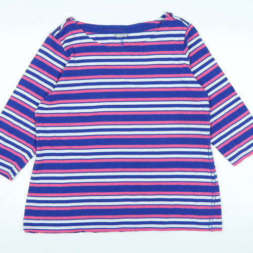 Marks and Spencer Womens Multicoloured Striped Cotton Jersey T-Shirt Size 18 Boat Neck