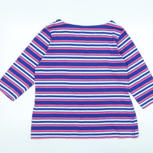 Marks and Spencer Womens Multicoloured Striped Cotton Jersey T-Shirt Size 18 Boat Neck