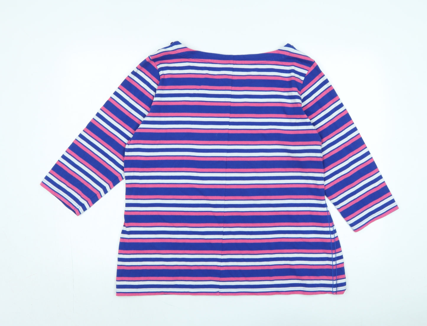 Marks and Spencer Womens Multicoloured Striped Cotton Jersey T-Shirt Size 18 Boat Neck