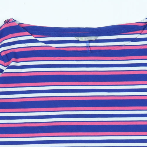 Marks and Spencer Womens Multicoloured Striped Cotton Jersey T-Shirt Size 18 Boat Neck