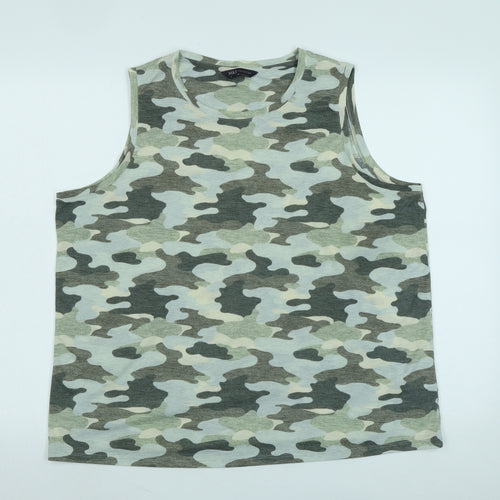 Marks and Spencer Womens Multicoloured Camouflage Cotton Basic Tank Size 18 Scoop Neck