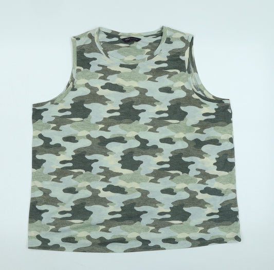 Marks and Spencer Womens Multicoloured Camouflage Cotton Basic Tank Size 18 Scoop Neck