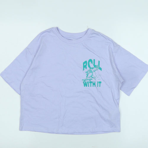 NEXT Girls Purple Cotton Basic T-Shirt Size 10-11 Years Crew Neck - Logo-Roll with it