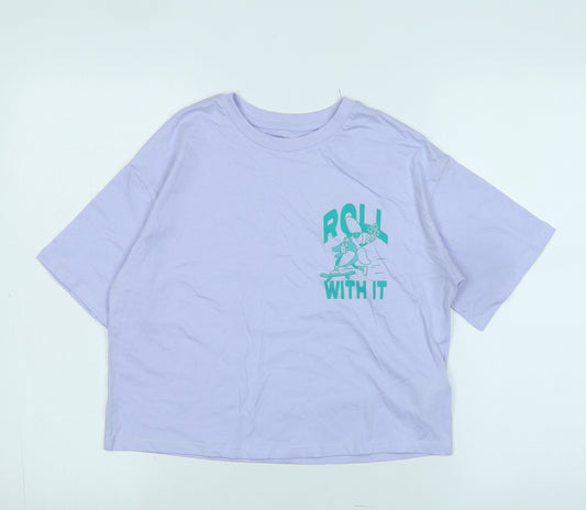 NEXT Girls Purple Cotton Basic T-Shirt Size 10-11 Years Crew Neck - Logo-Roll with it