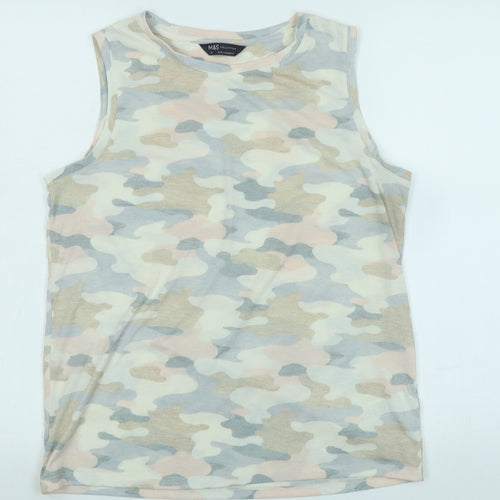 Marks and Spencer Womens Multicoloured Camouflage Cotton Basic Tank Size 10 Boat Neck