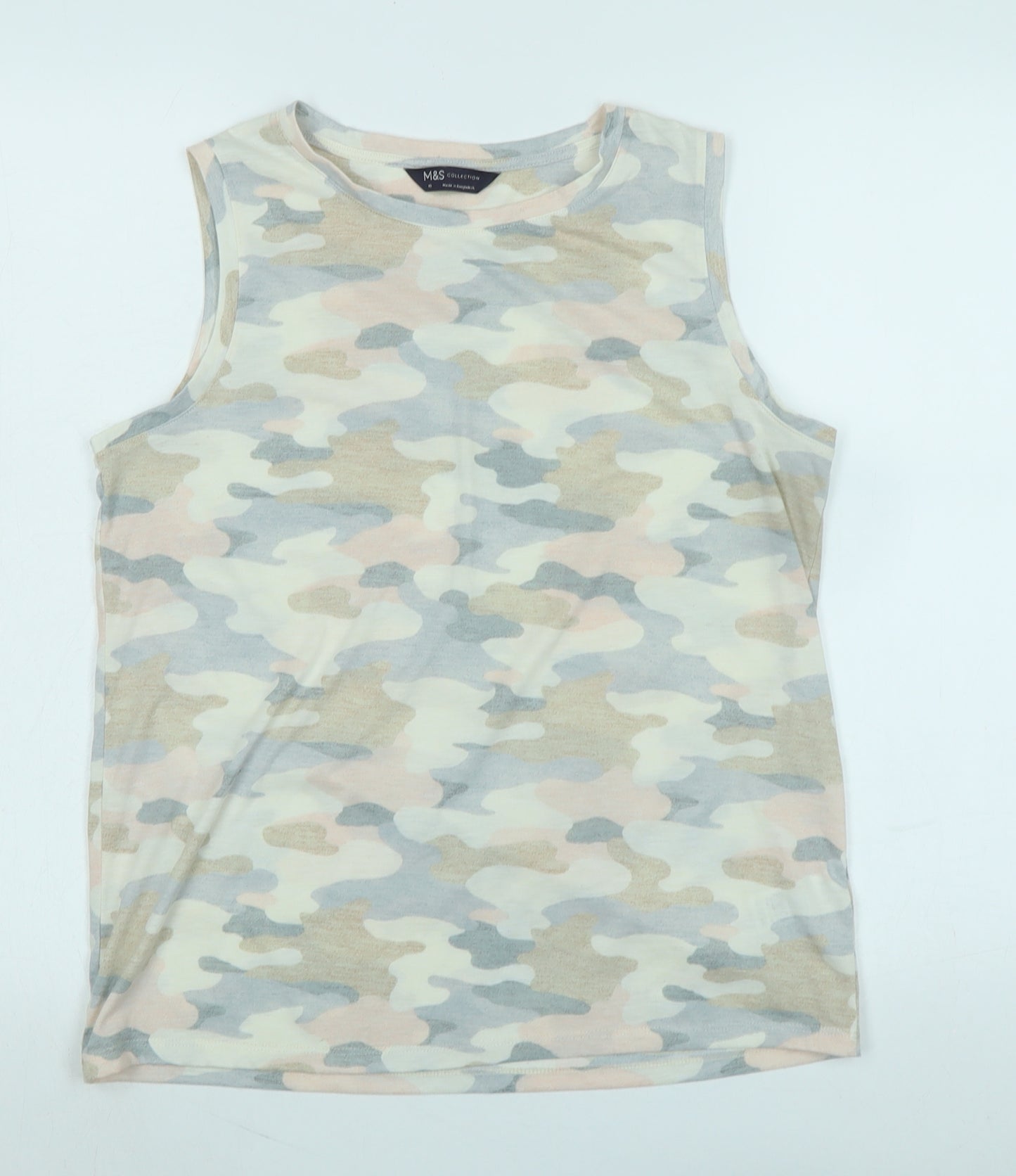 Marks and Spencer Womens Multicoloured Camouflage Cotton Basic Tank Size 10 Boat Neck