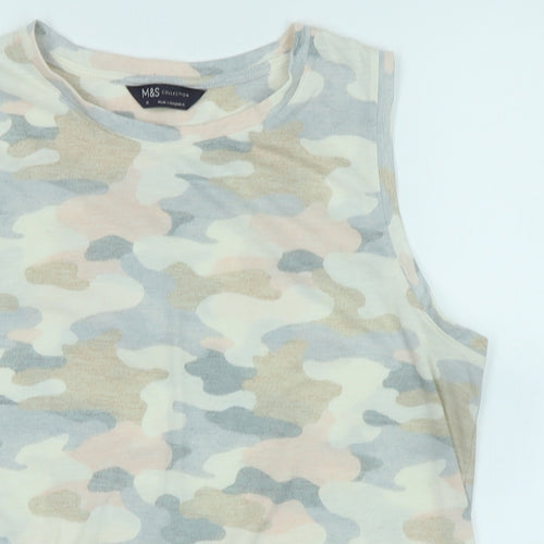 Marks and Spencer Womens Multicoloured Camouflage Cotton Basic Tank Size 10 Boat Neck