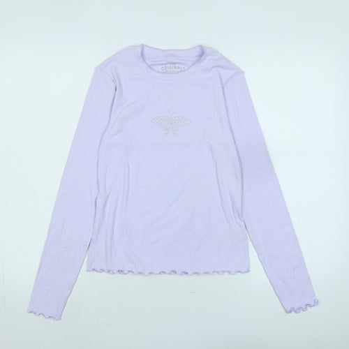 Marks and Spencer Girls Purple Cotton Jersey T-Shirt Size 13-14 Years Crew Neck - Lo - Beaded Butterfly