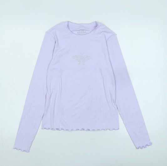 Marks and Spencer Girls Purple Cotton Jersey T-Shirt Size 13-14 Years Crew Neck - Lo - Beaded Butterfly