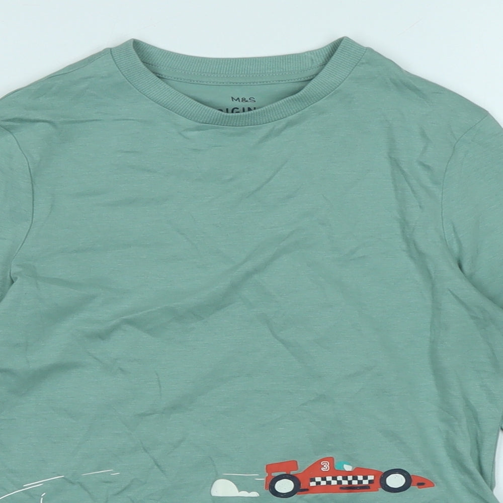 Marks and Spencer Boys Green Cotton Jersey T-Shirt Size 6-7 Years Crew Neck