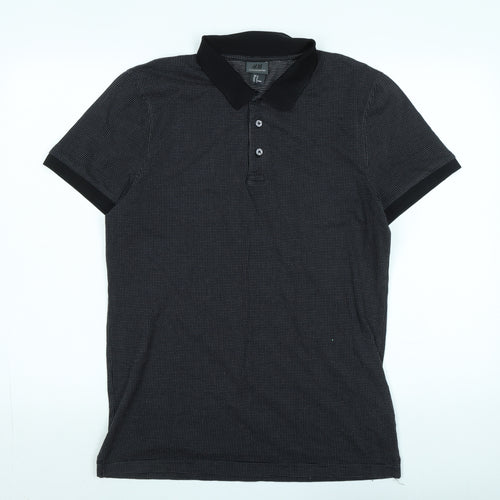 H&M Mens Black Cotton Polo Size M Collared