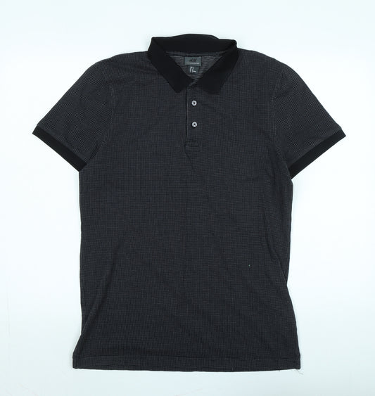 H&M Mens Black Cotton Polo Size M Collared