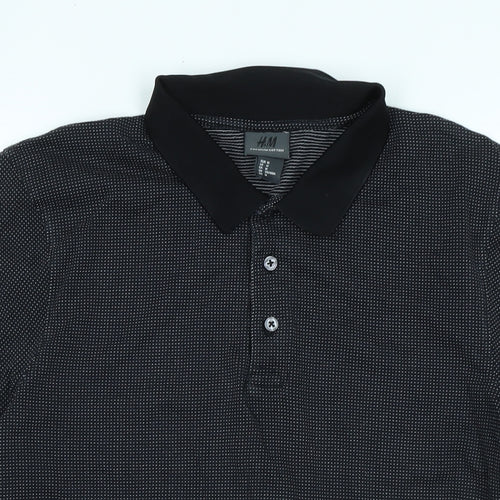 H&M Mens Black Cotton Polo Size M Collared