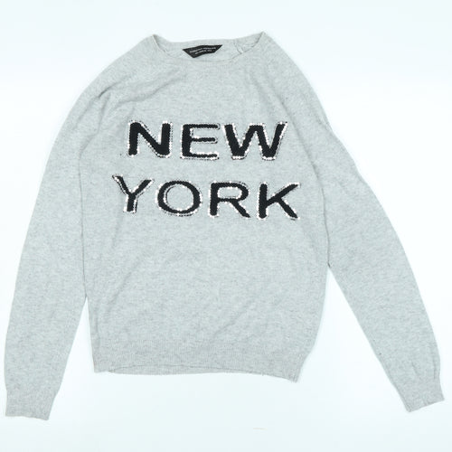 Dorothy Perkins Womens Grey Crew Neck Acrylic Pullover Jumper Size 8 - Logo - NEW YORK