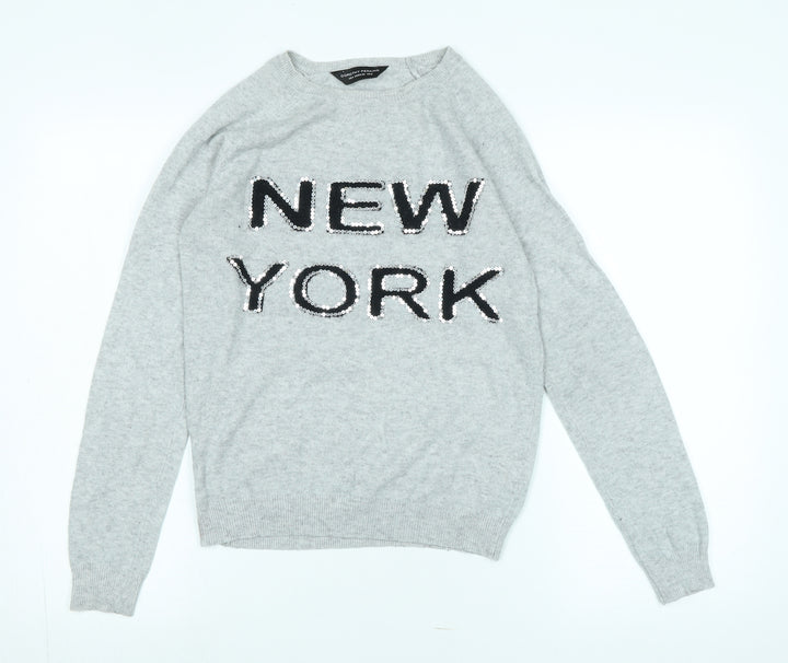 Dorothy Perkins Womens Grey Crew Neck Acrylic Pullover Jumper Size 8 - Logo - NEW YORK