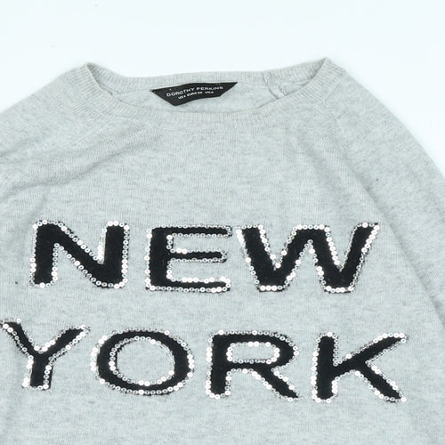 Dorothy Perkins Womens Grey Crew Neck Acrylic Pullover Jumper Size 8 - Logo - NEW YORK