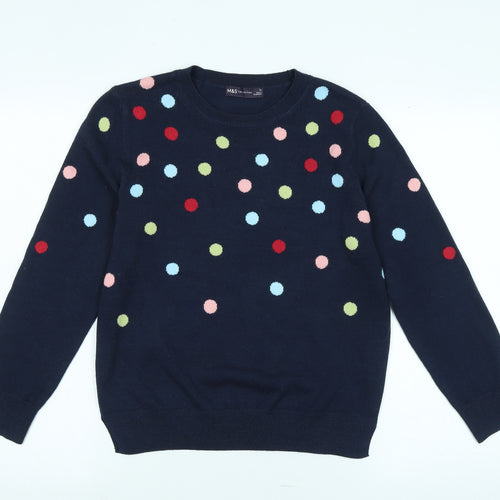 Marks and Spencer Womens Blue Crew Neck Acrylic Pullover Jumper Size 12